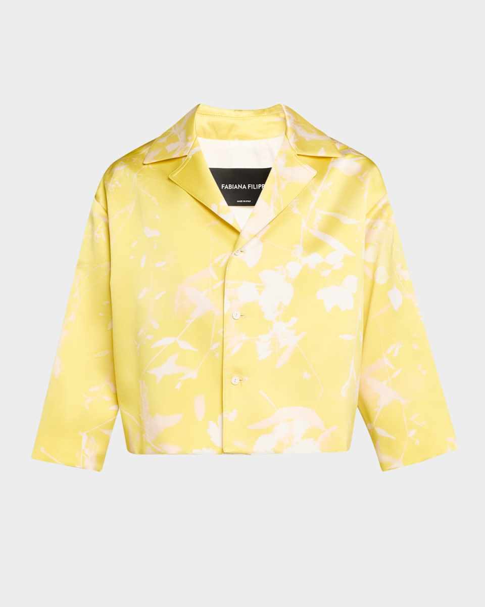 Abstract-Print Boxy Cropped Jacket
